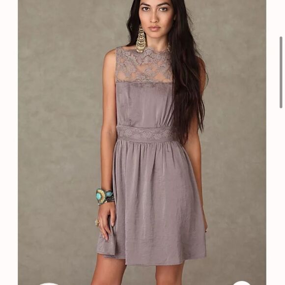 Free People S solid lace neck dress in black - Picture 1 of 7